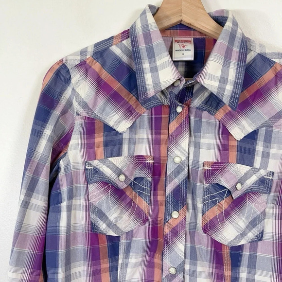 True Religion Plaid Men's Long Sleeve Snap Button Western Shirt - Picture 6 of 16